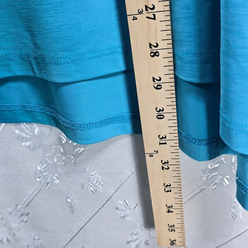 Clara Sun Woo Button Sleeve Ombre Top Tunic Blouse‎ Teal Blue Woman Small Artsy